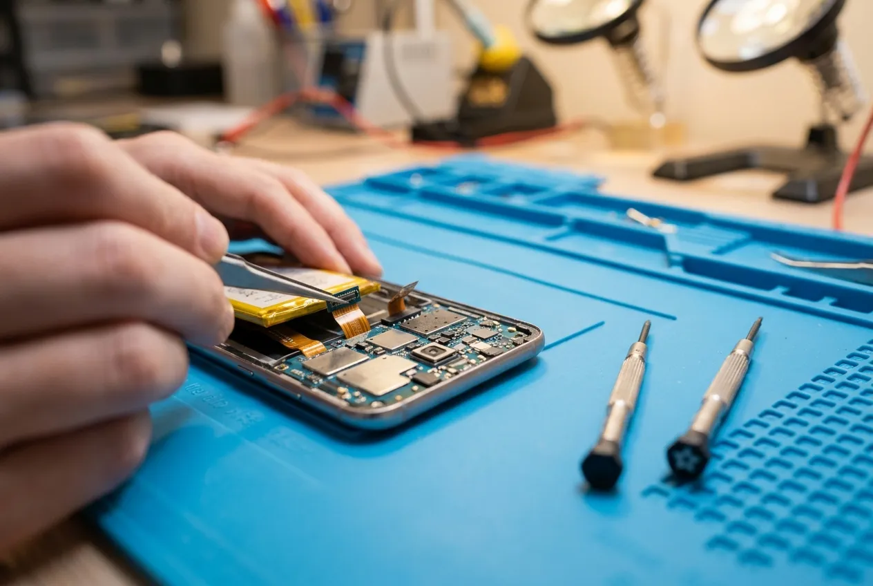 Opened smartphone during repair training