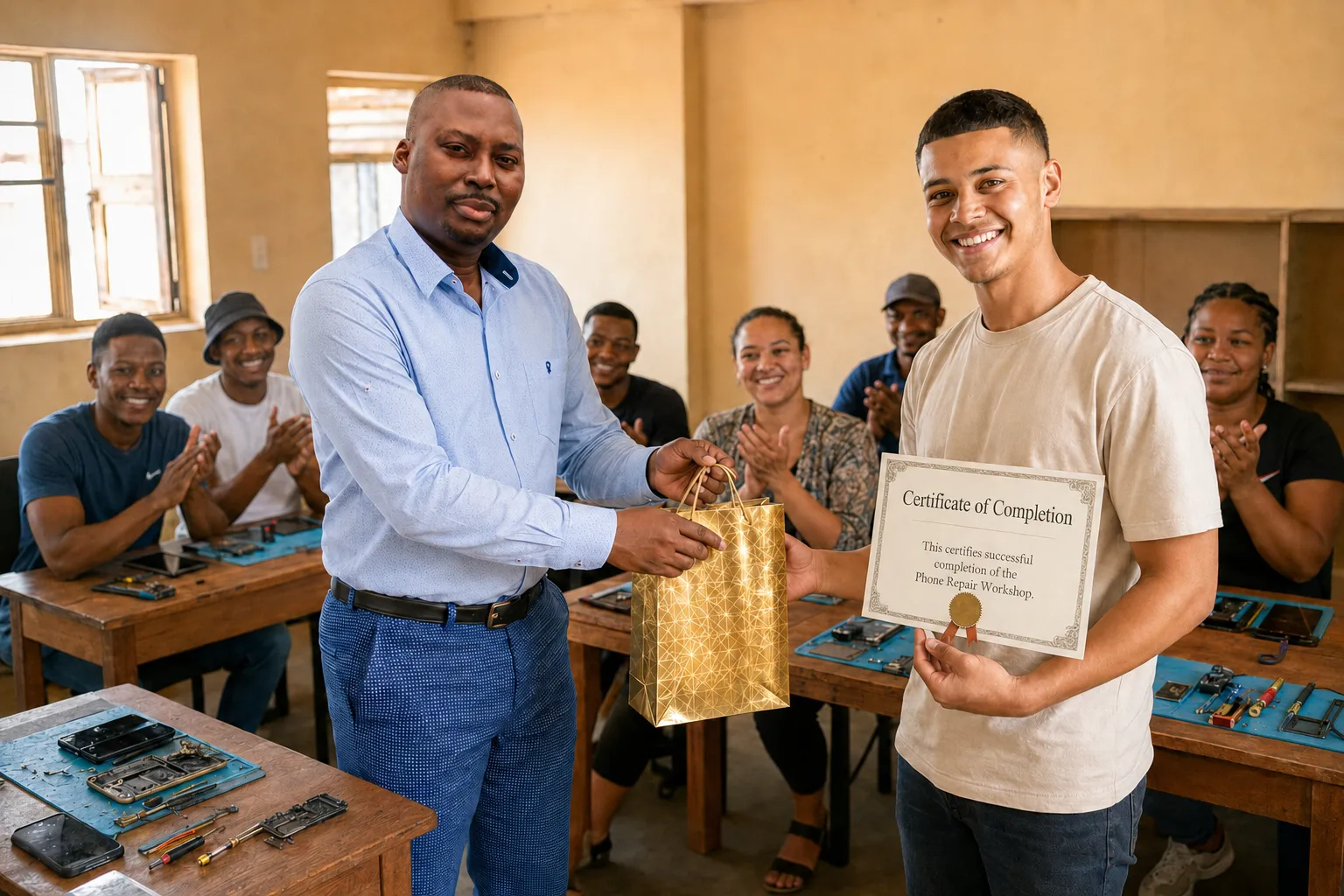 Best student receiving the prize and certificate